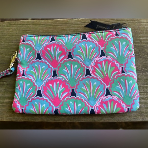 Simply Southern preppy scallop pink green small clutch travel bag beachy - Picture 4 of 9